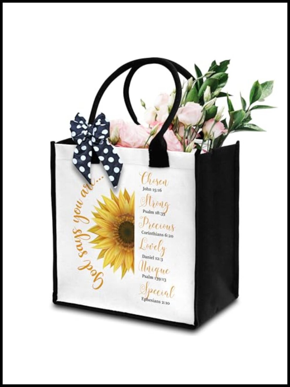 Canvas Tote Bag Religious Bible Verse Sunflower Shoulder Bag